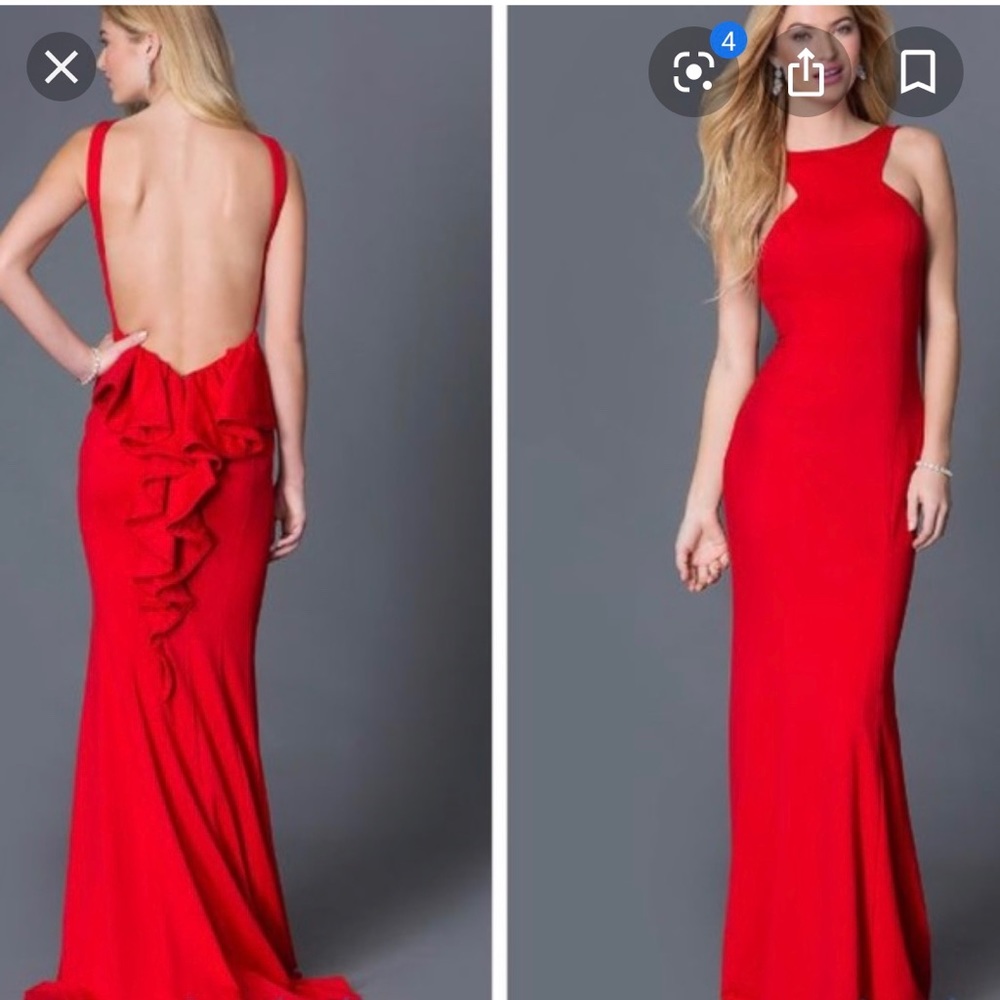 Red backless prom dress